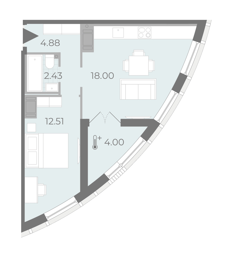 Однокомнатная квартира в : площадь 39.82 м2 , этаж: 4 – купить в Санкт-Петербурге